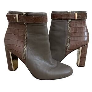 Ann Taylor Taupe Brown Leather Alligator Textured Heeled Booties 7.5
